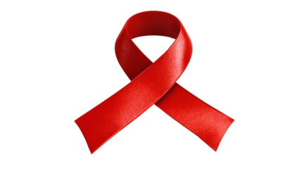 Red awareness ribbon for World Cancer Day, clean medical symbol, isolated on a white background
