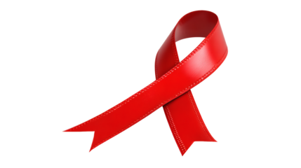 Red awareness ribbon for World Cancer Day, clean medical symbol, isolated on a white background