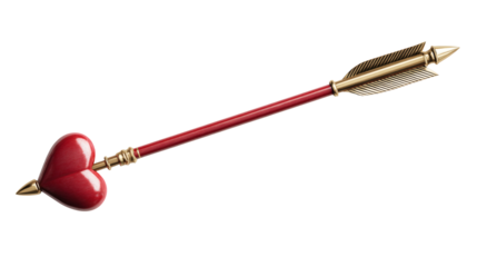 Cupid arrow with heart tip, classic Valentine symbol, isolated on a white background