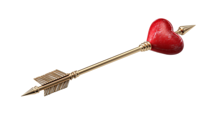 Cupid arrow with heart tip, classic Valentine symbol, isolated on a white background