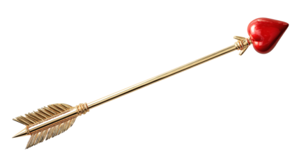 Cupid arrow with heart tip, classic Valentine symbol, isolated on a white background