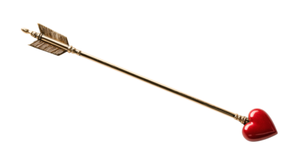 Cupid arrow with heart tip, classic Valentine symbol, isolated on a white background