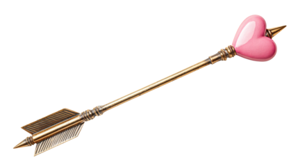 Cupid arrow with heart tip, classic Valentine symbol, isolated on a white background