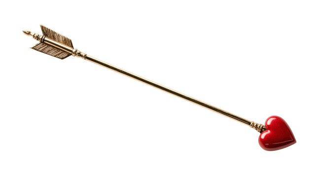 Cupid arrow with heart tip, classic Valentine symbol, isolated on a white background