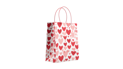 Valentine’s Day shopping bag with heart pattern, retail concept, isolated on a white background