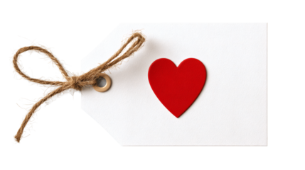 Valentine’s Day gift tag with heart shape hole, blank mockup, isolated on a white background