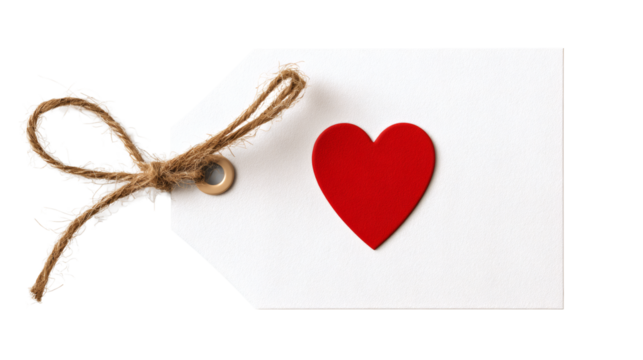 Valentine’s Day gift tag with heart shape hole, blank mockup, isolated on a white background - Powered by Adobe
