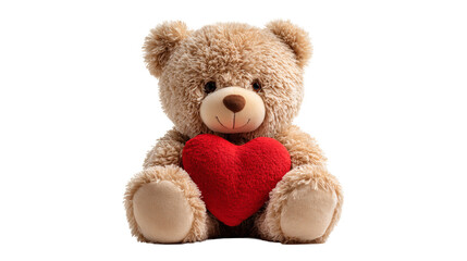 Obraz premium Valentine’s Day teddy bear holding a heart, cute gift concept, isolated on a white background
