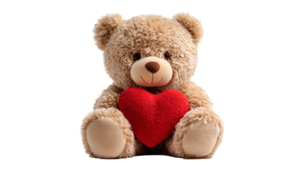 Valentine’s Day teddy bear holding a heart, cute gift concept, isolated on a white background