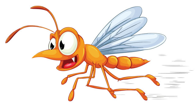 Scared Cartoon Mosquito Running on White Background Vector Illustration