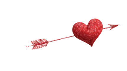 Love arrow piercing a red heart, classic Valentine illustration style, isolated on a white background