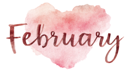 "February" lettering with soft pink gradient effect, minimal aesthetic, isolated on a white background