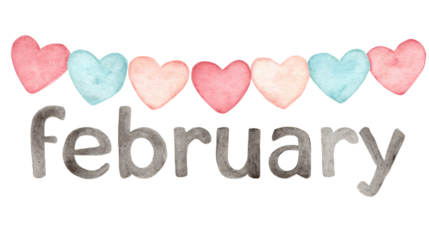 Decorative typography "February" with subtle heart dot on the letter i style, isolated on a white background