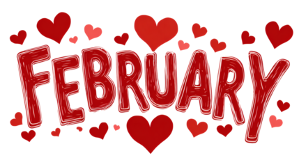"February" typography with romantic Valentine inspired curves, isolated on a white background
