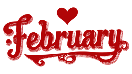 "February" typography with romantic Valentine inspired curves, isolated on a white background
