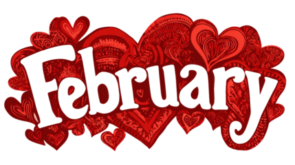 "February" typography with romantic Valentine inspired curves, isolated on a white background