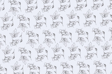 Delicate floral line art pattern on light blue background
