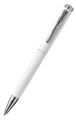 Sleek, white ballpoint pen angled