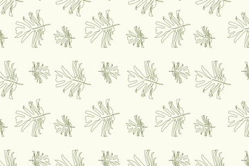 Monstera Leaf Line Art Pattern on Cream Background