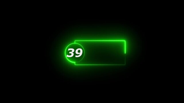 Blue Neon Number 39 Inside Circle With Rectangular Frame On Black Background sixty five numeral