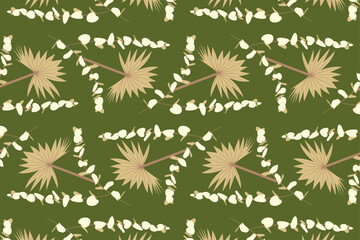 Tropical Leaf and Eucalyptus Branch Pattern on Green