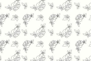 Black and White Floral Line Art Seamless Pattern flower