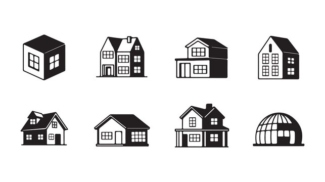 3d house design 8 set black logo icon 