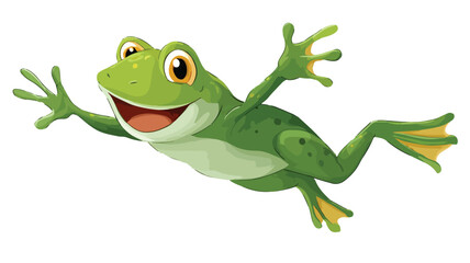 Fototapeta premium Adorable Green Frog Jumping Cartoon Illustration with Outline for Designs and Projects