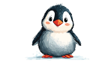 Fototapeta premium Adorable Penguin Cartoon Vector Character with Outline for White Background