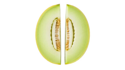 Honeydew Melon Halved Showing Seeds and Light Green Flesh fruit sliced