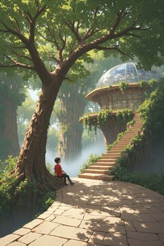 Serene Fantasy Treehouse Village Nestled in Giant Ancient Trees
