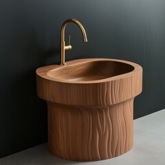Wooden Sink with Golden Tap, Bathroom , Fixture