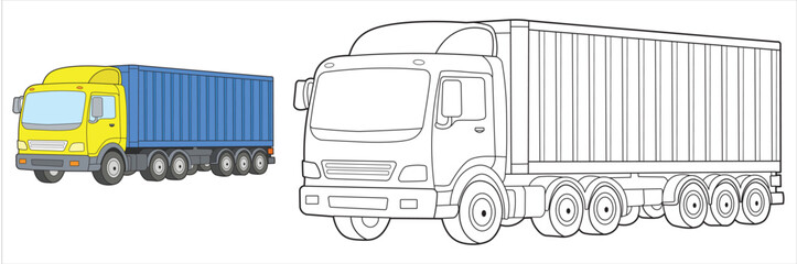 Container Truck Line Art Illustration © HAPPY KIDS