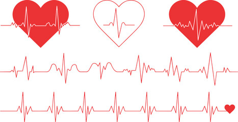 Heartbeat ECG illustration, medical rhythm design, heart health concept, red heart waveform art, cardiovascular activity symbol graphic