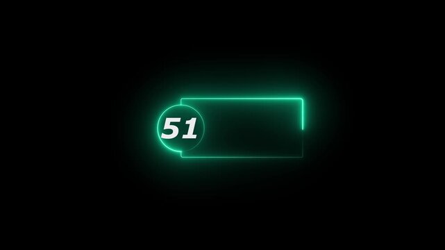 Blue Neon Number 51 Inside Circle With Rectangular Frame On Black Background sixty five numeral