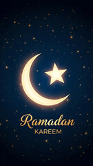 Ramadan Kareem Greeting Background with Crescent Moon and Starry Night Sky