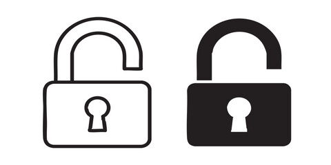 Unlocked vector icon, open lock symbol, outline and filled style, isolated on transparent background, clean modern security and access illustrationUnlocked vector icon, open lock symbol, outline and f