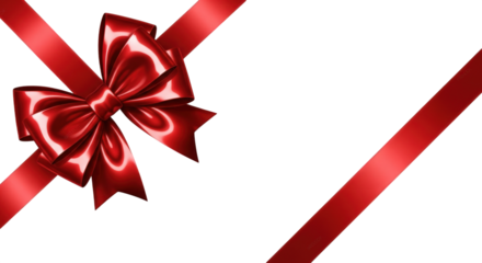 Shiny Red Ribbon Bow and Diagonal Ribbons on Black Background gift wrapping celebration