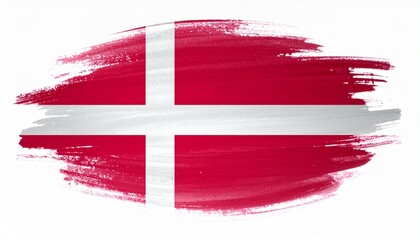 Brush-Stroke Denmark Flag with White Nordic Cross on Red Field