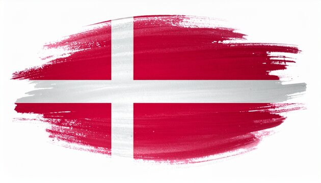 Brush-Stroke Denmark Flag with White Nordic Cross on Red Field