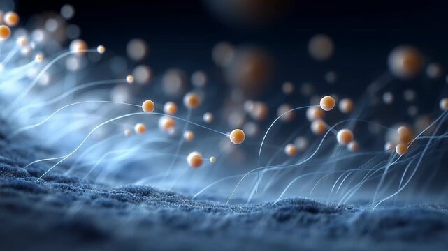 Microscopic orange filaments growing from biological surface symbolizing cell expansion