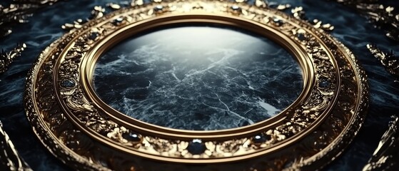 Obraz premium Ornate gold frame with dark marble insert intricate carvings luxury design