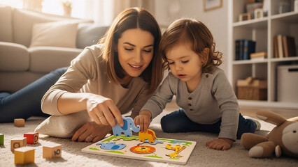 Fototapeta premium mother and daughter playing chess