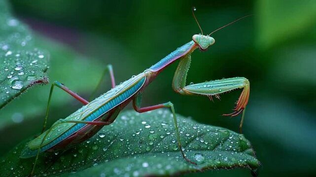 praying mantis on green leaf