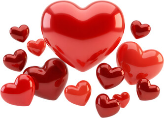 Collection of Red Hearts Floating on Transparent Background