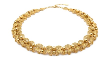 Obraz premium Exquisite Gold Filigree Necklace With Intricate Detailing And Beaded Accents