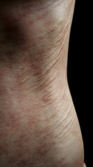 Fototapeta premium Close-up view of human skin, revealing fine lines and textures, emphasizing natural beauty and imperfections under dramatic lighting, creating an intimate atmosphere