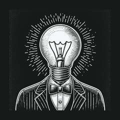 Conceptual Illustration of a Lightbulb Head in a Suit.