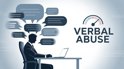 Digital Dialogue's Dark Side: Silhouette of a person engrossed in online communication, the scene is juxtaposed with the alarming concept of verbal abuse.