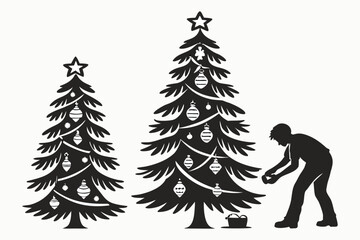 Christmas tree silhouette clipart set. Black Christmas tree drawing clip art collection in white background for xmas season pine tree flat icon decoration vector illustration.
